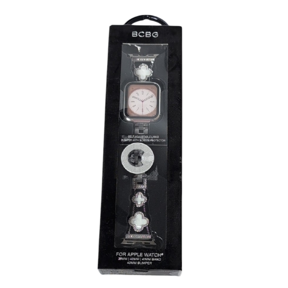 BCBG Silver Tone Clover Apple Watch Band Adjustable 38/40/41 MM